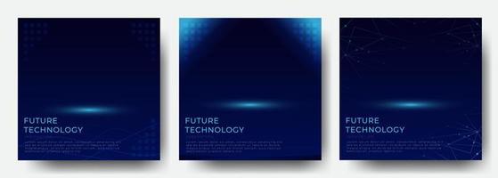 concept of blue digital future technology template square social media post banner vector background. set of future technology square social media post banner vector background. tech social media post