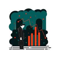 concept of downtrend stock market with a sad businessman chart graph vector. recession concept with downtrend sad businessman down economy. downtrend vector