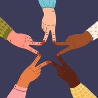 People make star shape with their fingers of multicultural women. teamwork, meeting, achievement, goal, rating, win. Referral network program for clients or customers vector illustration