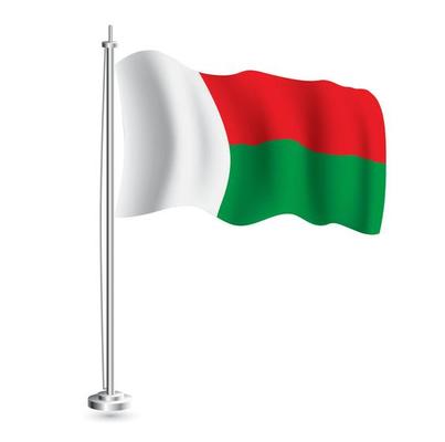 Madagascar Flag. Isolated Realistic Wave Flag of Madagascar Country on Flagpole.