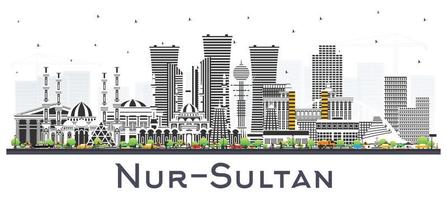 nur-sultán Kazajstán ciudad horizonte con color edificios aislado en blanco. nur-sultán paisaje urbano con puntos de referencia vector