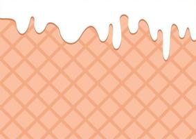 Ice Cream Cone Vector Illustration with Dripping White Glaze and Wafer Texture. Abstract Food Background. Sweet Pattern.
