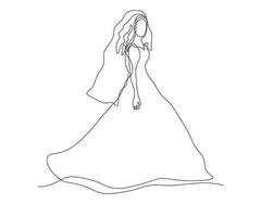 abstract bride, a girl without a face in a long dress with a veil Continuous One Line Drawing vector