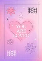 Y2k gradient unfocused poster, card with cute phrase. Blurred gradient background with geometric shapes. vector