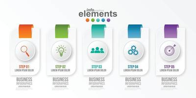 elemento de diseño infográfico de línea de tiempo y opciones de número. concepto de negocio con 5 pasos. se puede utilizar para diseño de flujo de trabajo, diagrama, plantilla de negocio vectorial para presentación. vector