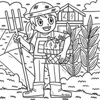 Labor Day Farmer with Harvest Coloring Page vector