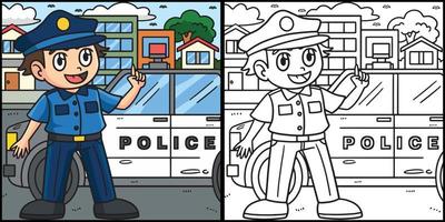 Policeman Coloring Page Colored Illustration vector