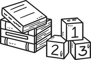 Books and Number Block Isolated Coloring Page vector