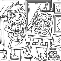 Labor Day Artist Girl Painting Coloring Page vector