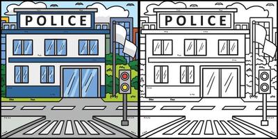 Police Station Coloring Page Colored Illustration vector