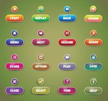 Colorful game buttons icons set.  2d game asset isolated on gradient background. vector