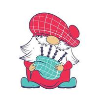 Scottish dwarf in a red kilt playing the bagpipes vector