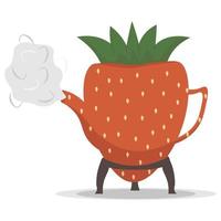 Kettle or teapot in the form of a large red strawberry. With smoke. Flat illustration vector