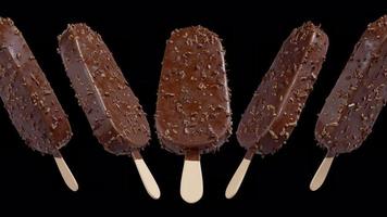 Chocolate Almonds Ice Cream Stick Bar Rotating Loop on Alpha Background video