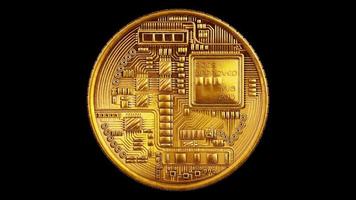 d'or bitcoin jetons filage boucle avec alpha canal video