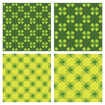Cute 4 leaf clover background. Seamless vector pattern for paper, wrapping, fabrics. cartoon flat design illustration art pastel colors on colorful background template.