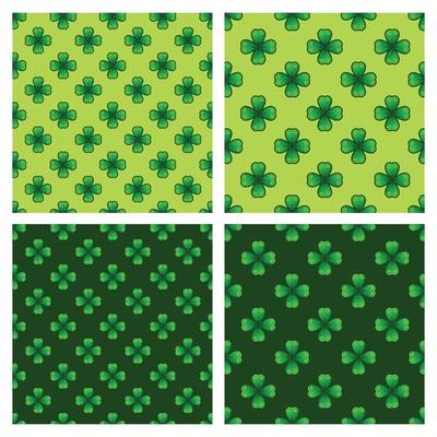 Cute 4 leaf clover background. Seamless vector pattern for paper, wrapping, fabrics. cartoon flat design illustration art pastel colors on colorful background template.