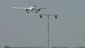 ALMATY, KAZAKHSTAN MAY 4, 2019 - Air Astana Embraer E 190 E2 P4 KHA in special Snow Bars livery, approaching before landing, Almaty International Airport, Kazakhstan video