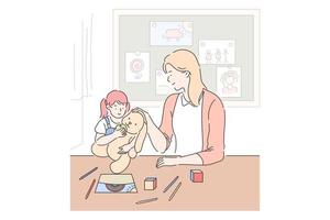 Motherhood, parenting, babysitting concept vector