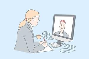 Woman making video call concept vector