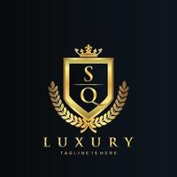 SQ Letter Initial with Royal Luxury Logo Template vector