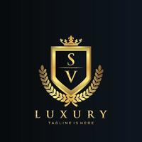 SV Letter Initial with Royal Luxury Logo Template vector