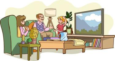 family watching tv vector illustration
