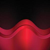 Red metallic wave stripes on dark dot background. vector