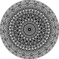 Simple doodle mandala with floral and heart patterns on a white isolated background. For coloring book pages. vector
