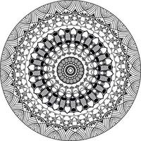 Simple doodle mandala with floral and heart patterns on a white isolated background. For coloring book pages. vector