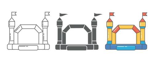 Bouncy castle inflatable house icon. Trampoline on playground for jumping kids and games in park. Vector outline silhouette and color pictogram