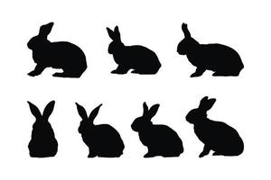 Bunny silhouette icon bundle design. Cute bunny rabbit jumping in different positions silhouette collection. Cute rabbit standing on a white background. Bunny rabbit silhouette set vector. vector