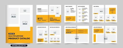 Modern furniture sale catalog template design with photo placeholders. Brand product and furniture catalog magazine vector for marketing. Product catalog booklet vector with yellow and dark colors.