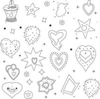 Doodle cute glitter pen line elements. Doodle heart, arrow, star, sparkle decoration symbol set icon. Simple sketch line style emphasis, attention, pattern elements. Vector illustration