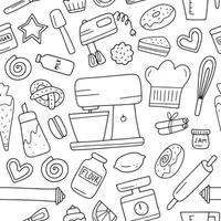 Hand-drawn baking set. Seamless pattern. Simple vector illustration