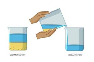 Sedimentation and Decantation are separation processes in which solids settle and liquids are separated vector