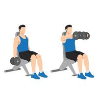 Man doing Seated Dual front raises exercise. vector