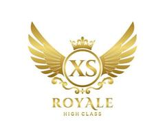 Golden Letter XS template logo Luxury gold letter with crown. Monogram alphabet . Beautiful royal initials letter. vector