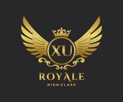 Golden Letter XU template logo Luxury gold letter with crown. Monogram alphabet . Beautiful royal initials letter. vector