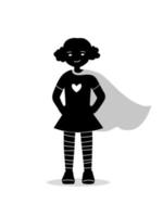 Silhouette of a child girl standing and smiling with cape in flat vector style, stop bullying concept.