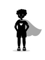 Silhouette of a child boy standing and smiling with cape in flat vector style, stop bullying concept.