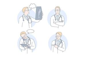 Doctor, therapist, medicine set concept vector