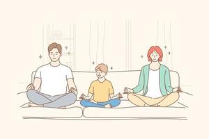 Family, yoga, meditation, motherhod, childhood, fatherhood concept vector