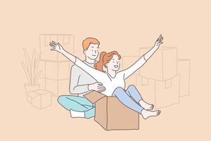 Happy cohabitation, fun relocation concept vector