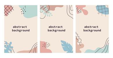 Set of isolated abstract backgrounds. Copy space. Hand drawn various geometric organic shapes, lines, spots, drops. Template frame, border for inscriptions. Geometric shapes forms lines. Vector
