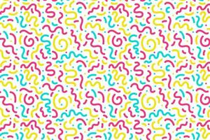 90s pattern squiggle scribble. Multi colored doodles, abstract background. Minimalist style. For textiles, fabrics, wallpaper, backdrop, paper. For children. Vector illustration