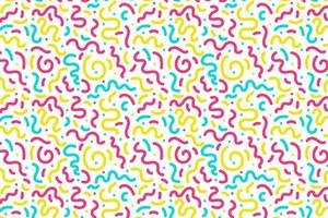 90s pattern squiggle scribble. Multi colored doodles, abstract background. Minimalist style. For textiles, fabrics, wallpaper, backdrop, paper. For children. Vector illustration