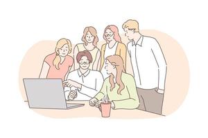 Meeting, coworking, teamwork, analysis, leadership business vector