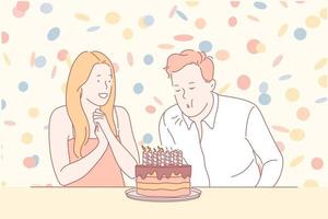 Birthday, congratulation, romantic atmosphere, holiday cake concept vector