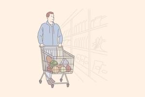 Grocery shopping, department store, commerce concept vector
